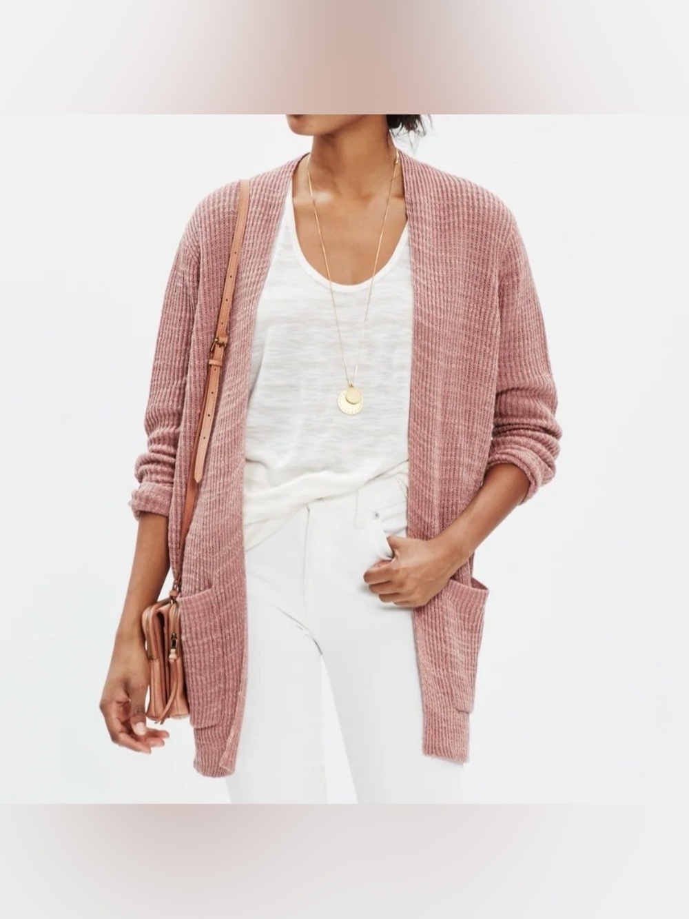 Madewell cardigan sweater medium open linen cotton blend lightweight postscript